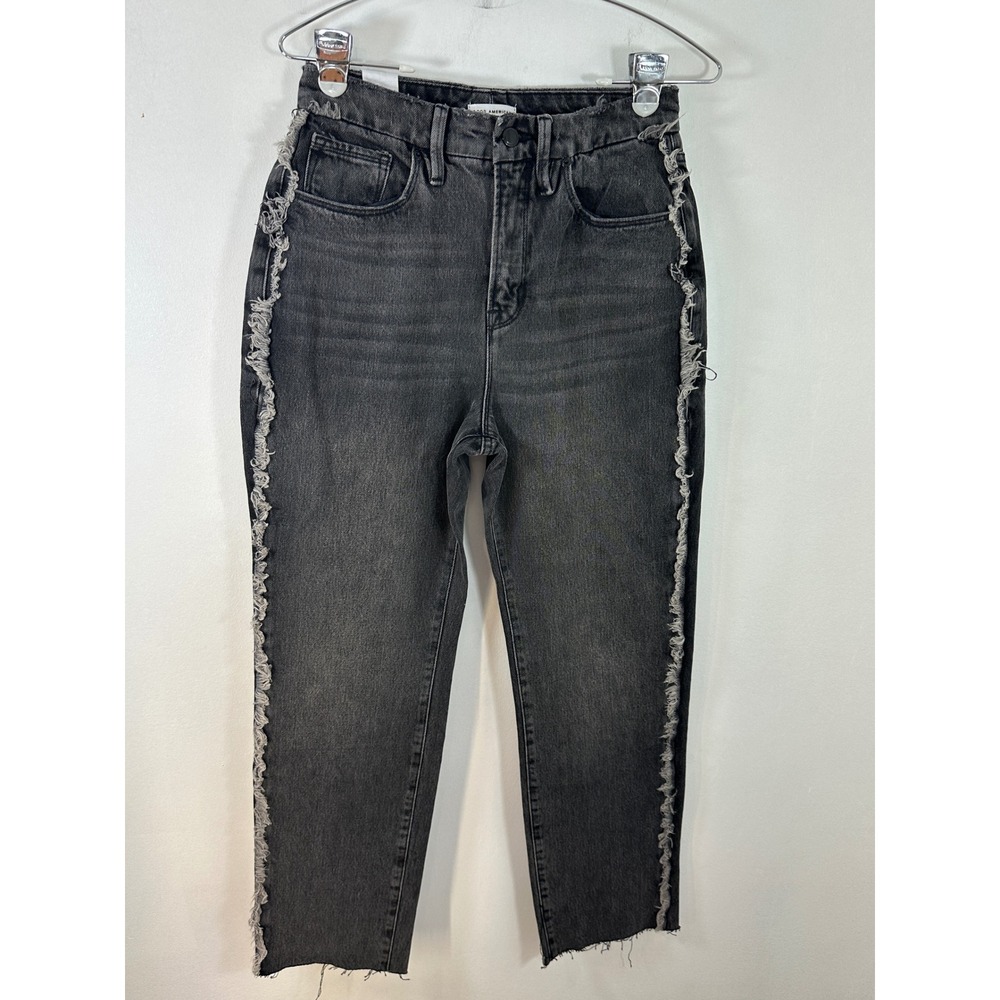 Good American Good Boy Frayed Trim High Rise Jeans Black Wash Size 4/27
